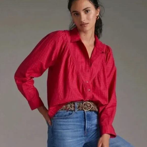 Anthropologie Pilcro Lace Back Button Down Long Sleeve Blouse White Small - Picture 2 of 7